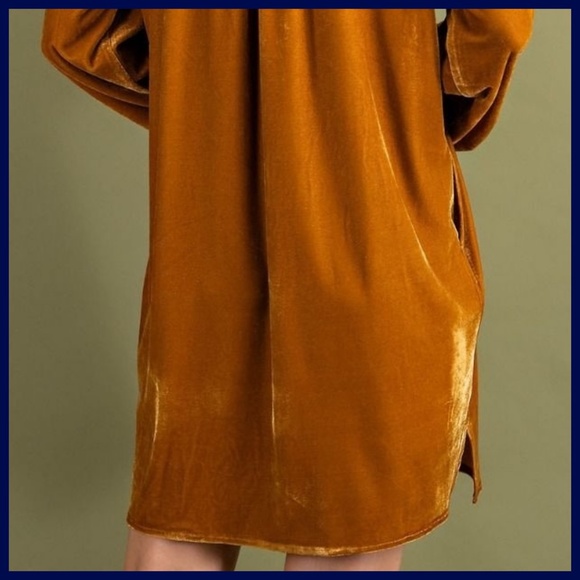 EASEL Long Sleeve Luxury Soft Velvet V-Neck Dress With Balloon Sleeve & Pockets - Picture 8 of 16